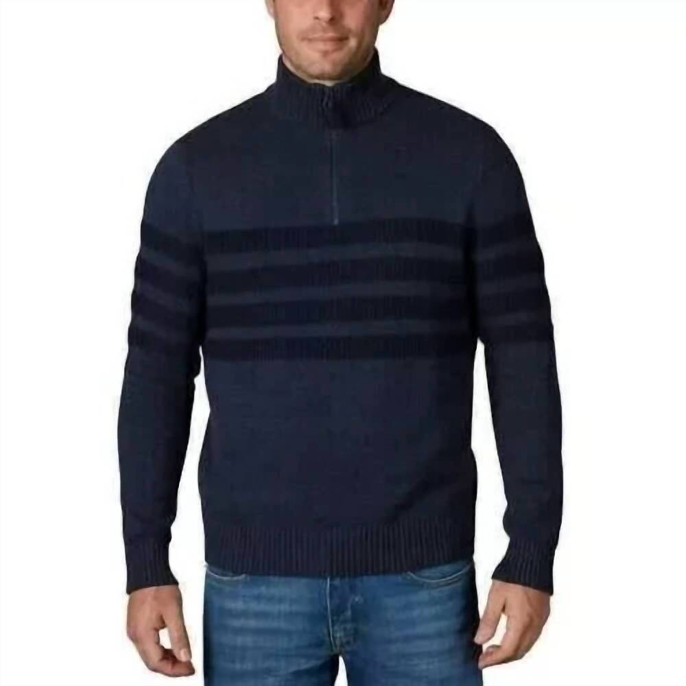 NEW TAHARI quarter zip stretch pullover striped mock neck sweater in indigo heat